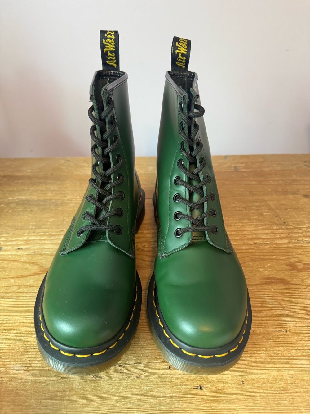 Dr. Martens Green 8-Eye  smooth leather 1460 boots.  Size 7US Women
